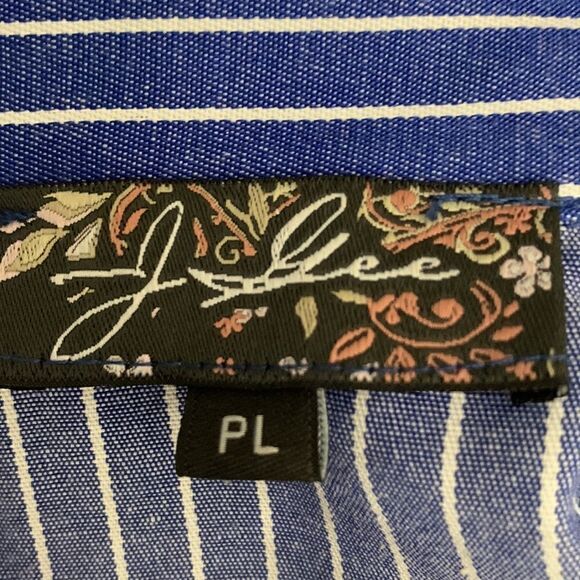 J Glee Petite Large Zippered Front Collar Short Sleeve 2 Pockets Slimming Stripe - Picture 9 of 12